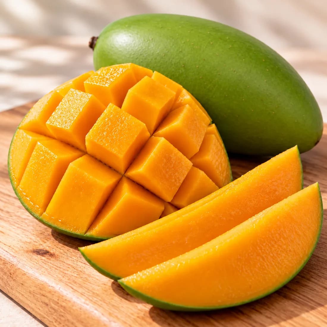 Potongan mangga dengan daging kuning-oranye