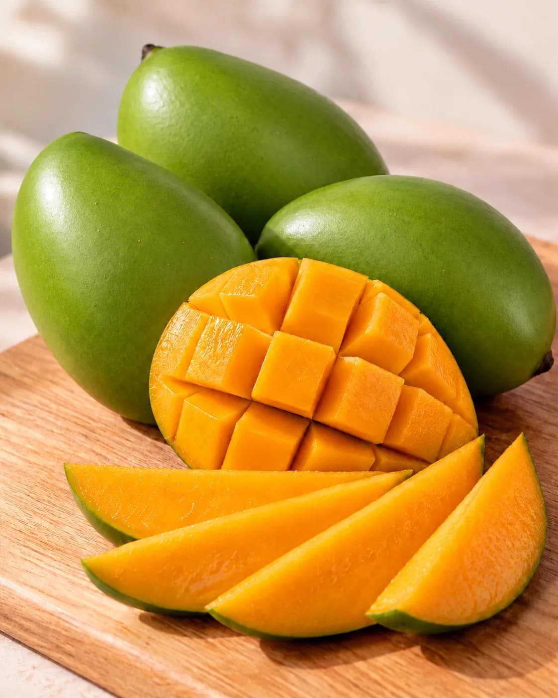 Mangga matang utuh dan irisan memanjang